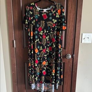 LuLaRoe Black Dress with Red and Green Floral Accents